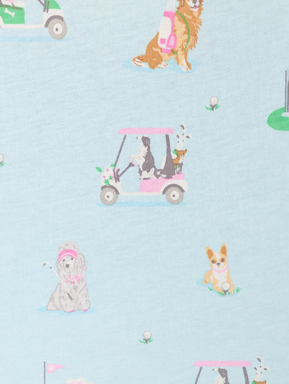 Whimsy Putter Pup Cropped PJ Set in Light Blue - PJ Salvage