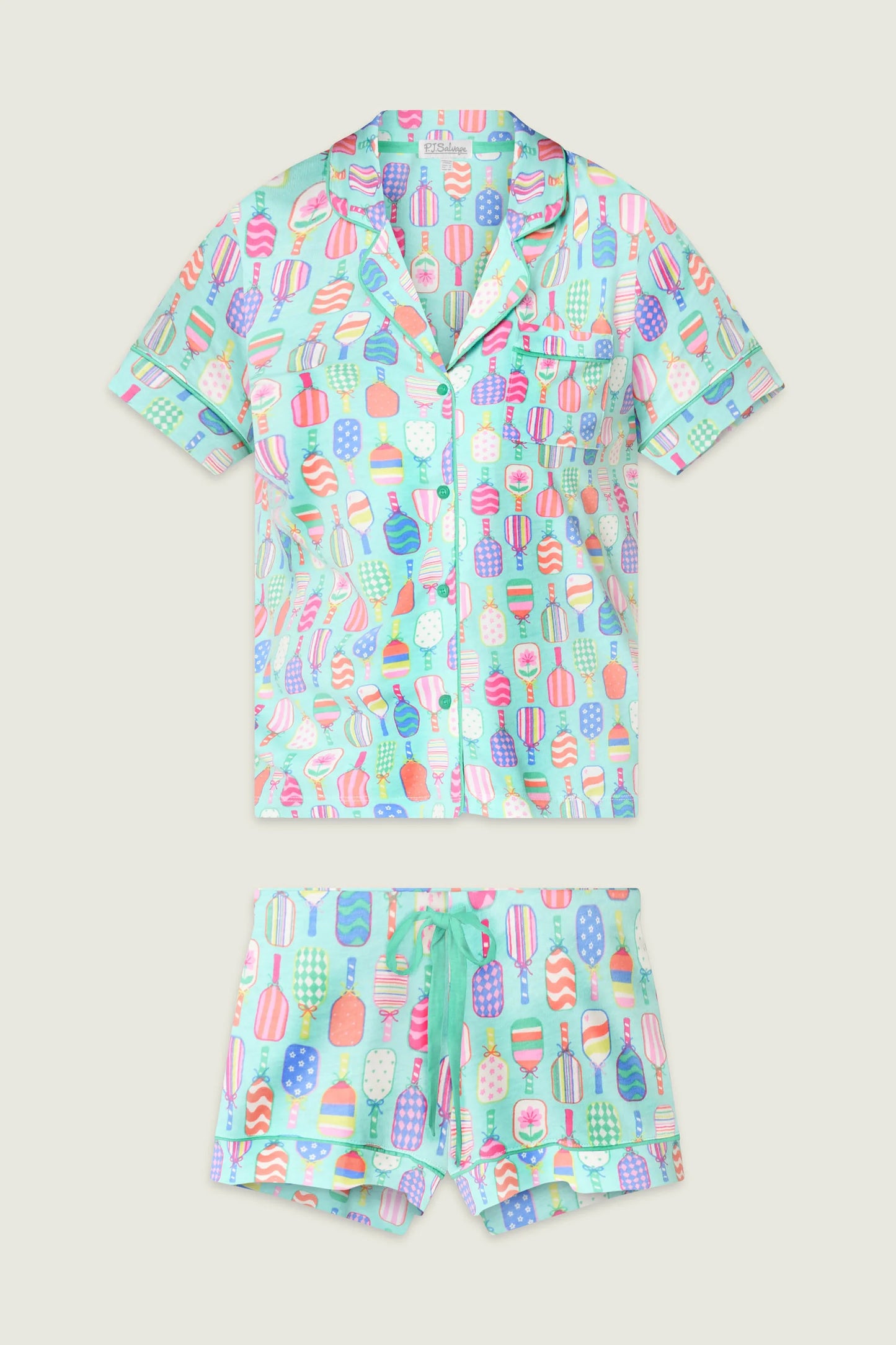 Whimsy Paddle Party Short PJ Set In Oasis Blue - PJ Salvage