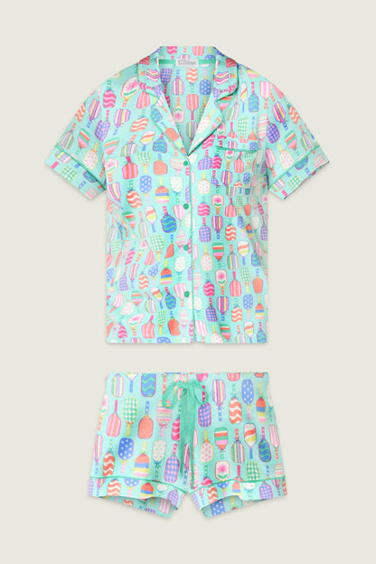 Whimsy Paddle Party Short PJ Set In Oasis Blue - PJ Salvage