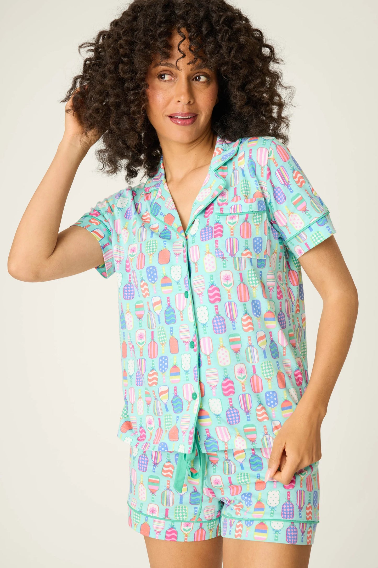 Whimsy Paddle Party Short PJ Set In Oasis Blue - PJ Salvage
