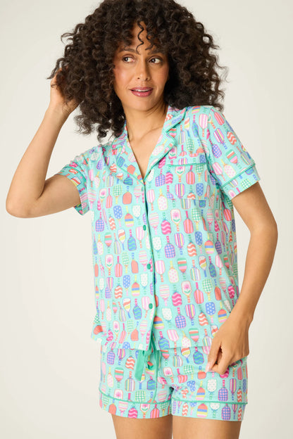 Whimsy Paddle Party Short PJ Set In Oasis Blue - PJ Salvage