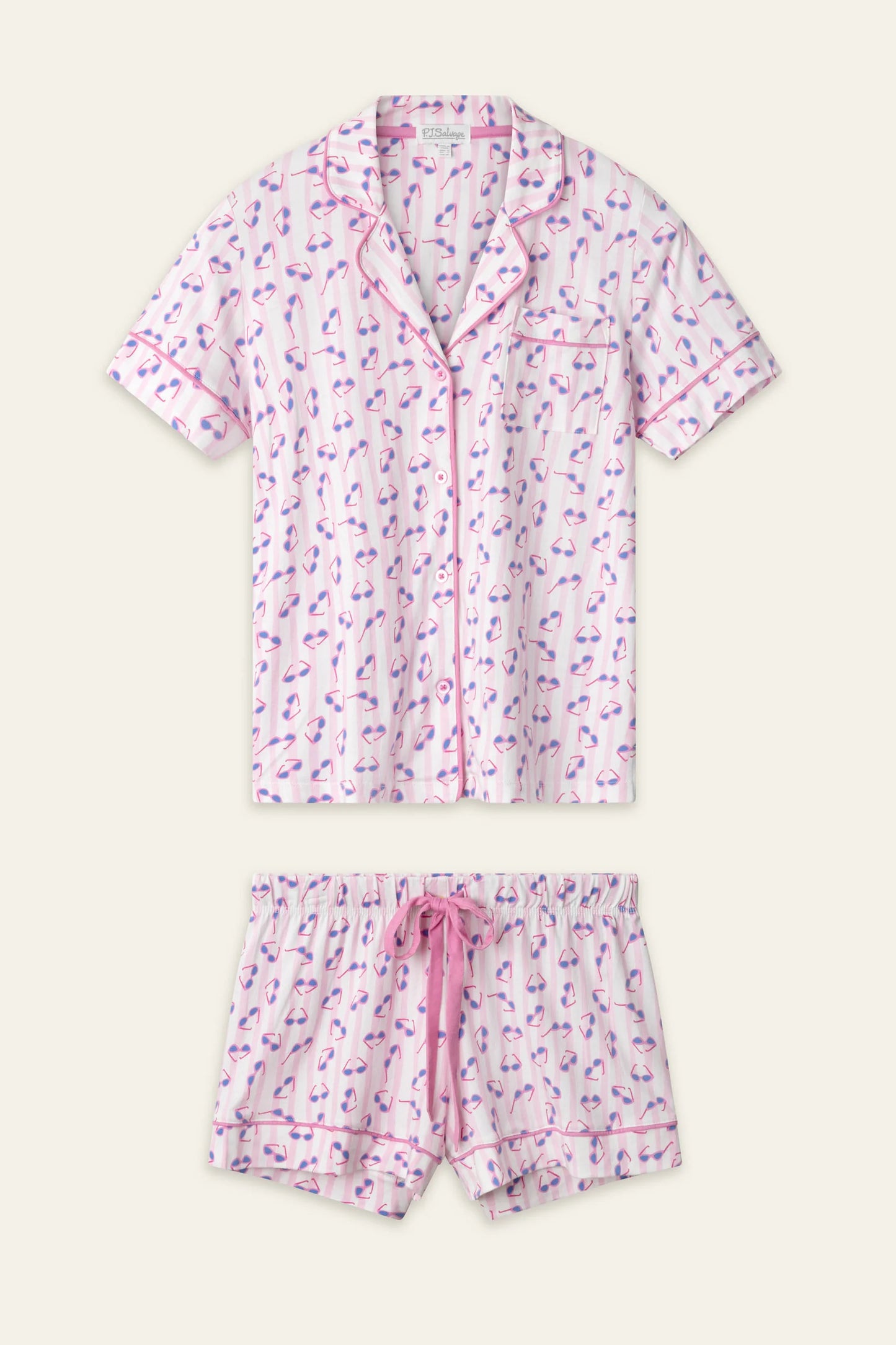 Whimsy Retro Shades Short PJ Set In Pink - PJ Salvage