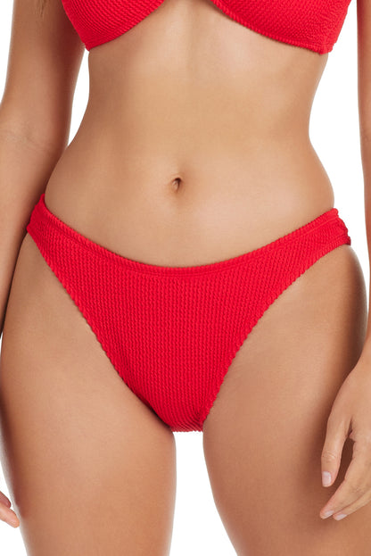 Pucker Up Hi-Leg 90s Trunk Bikini Bottom In Red - Bleu