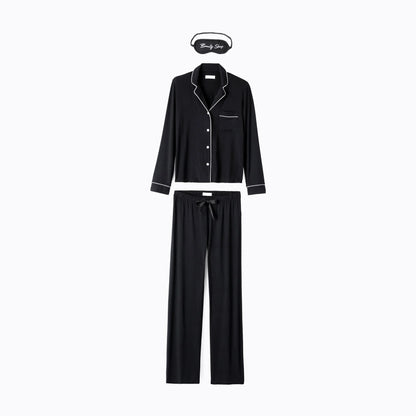 Modal Basics PJ Set With Eye Mask In Black - P.J. Salvage