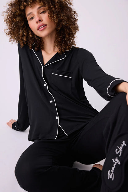 Modal Basics PJ Set With Eye Mask In Black - P.J. Salvage