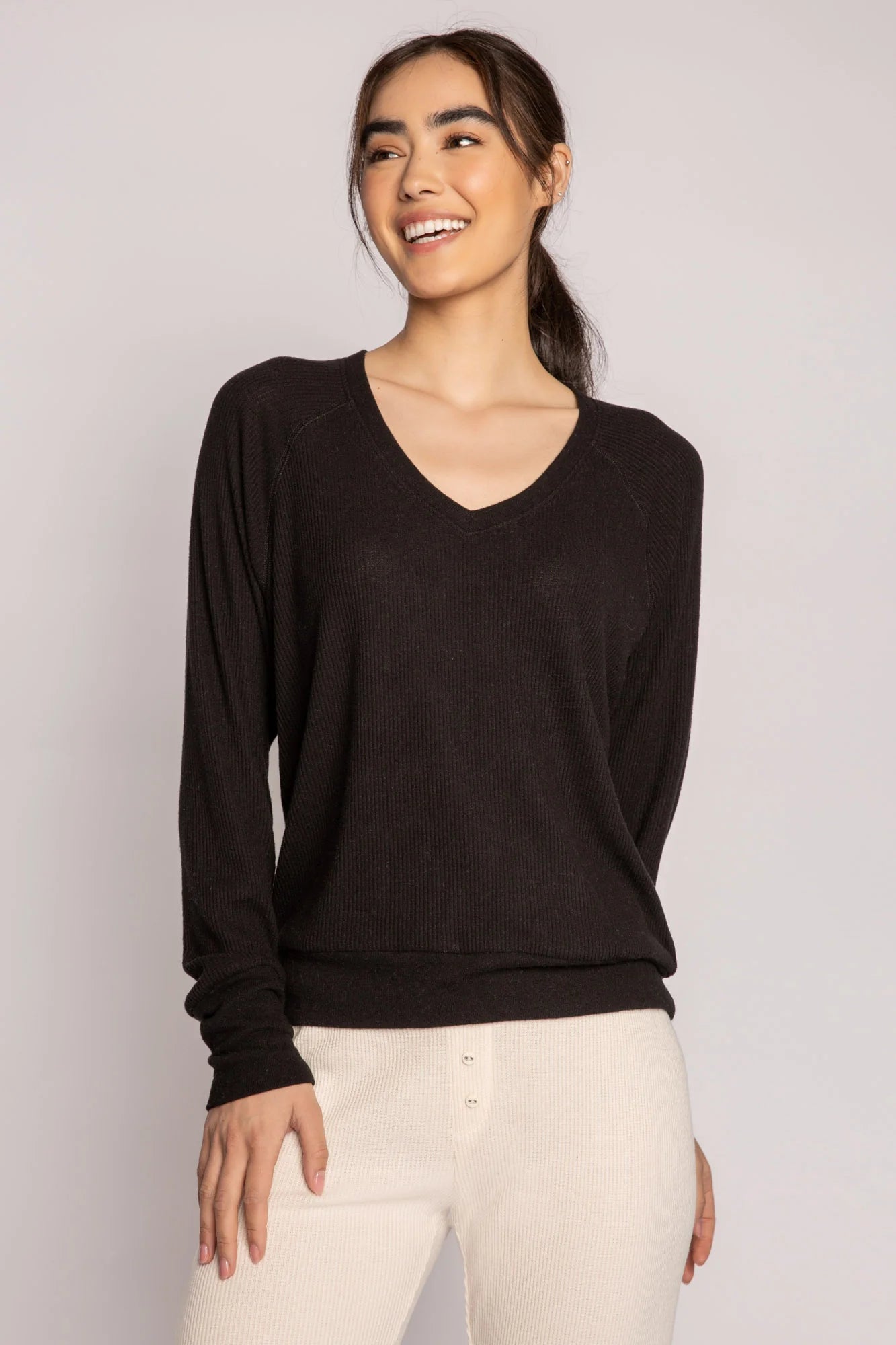 Textured Essentials Top In Black - P.J. Salvage