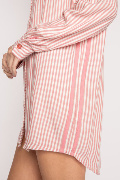 Stripe Hype Night Sleepwear Shirt In Rust - PJ Salvage