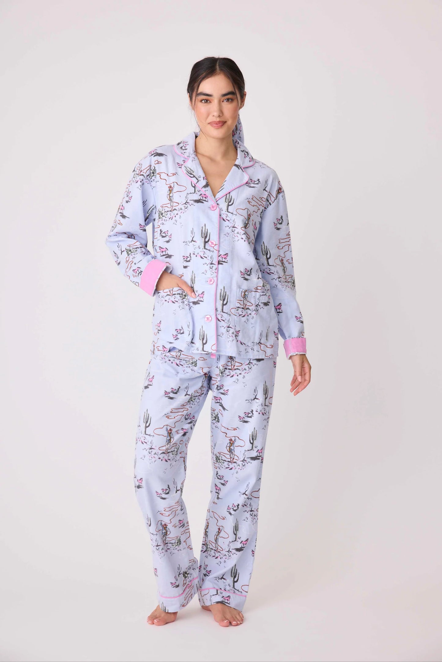 Flannels PJ Set In Blue Whisper - P.J. Salvage