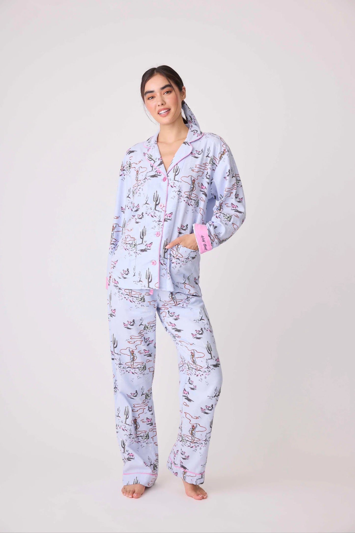 Flannels PJ Set In Blue Whisper - P.J. Salvage