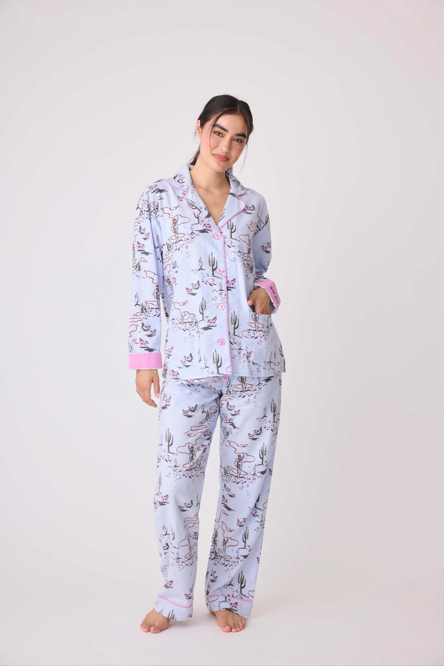 Flannels PJ Set In Blue Whisper - P.J. Salvage