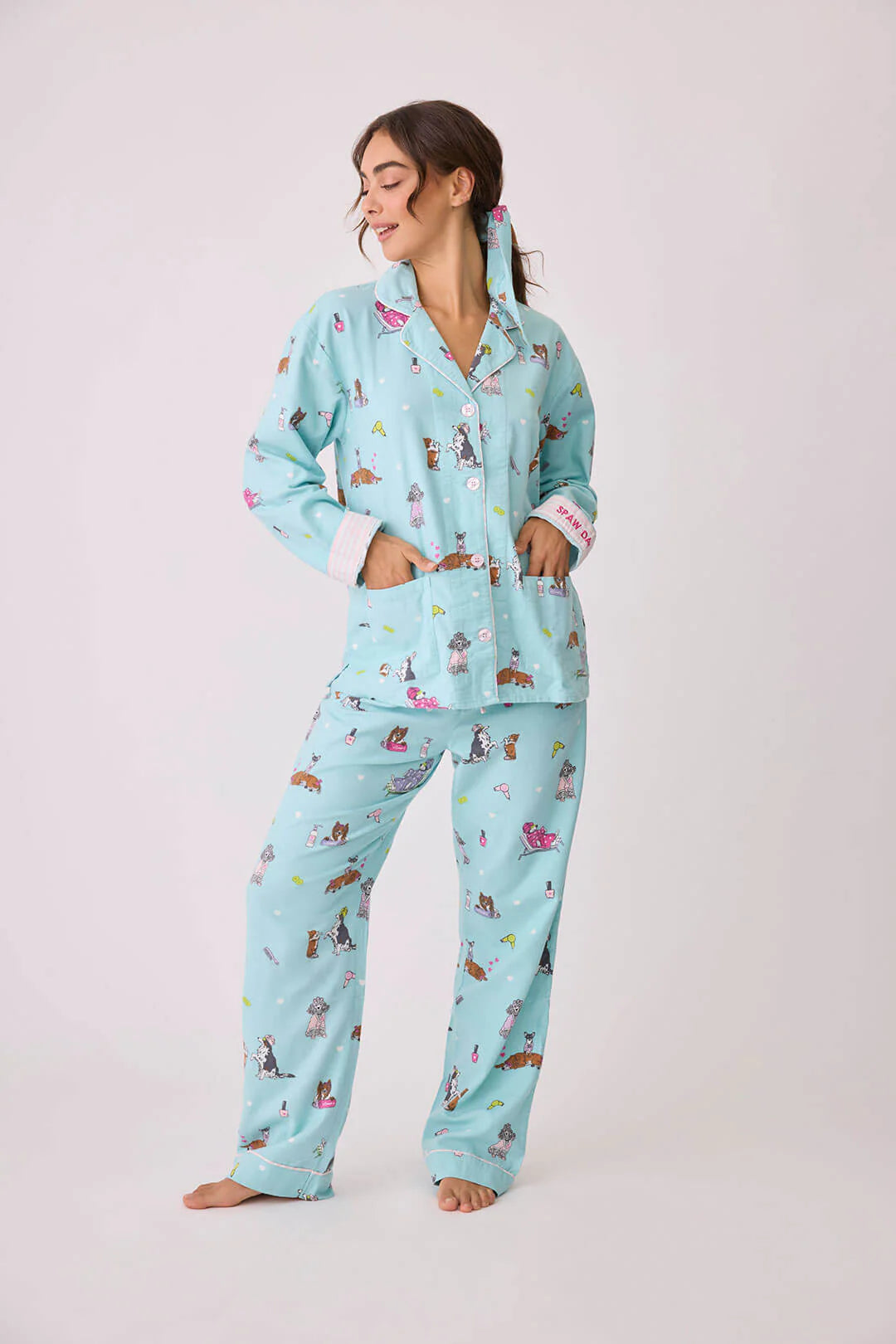 Flannels PJ Set Spaw Day In Mint - P.J. Salvage