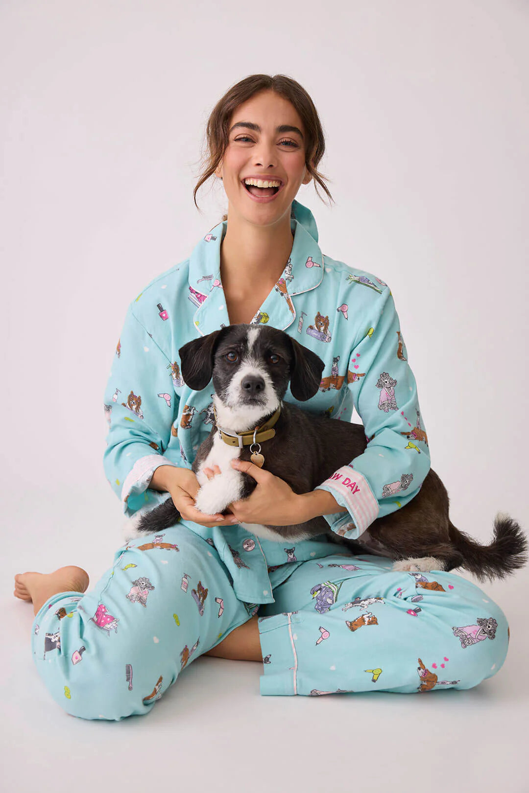 Flannels PJ Set Spaw Day In Mint - P.J. Salvage