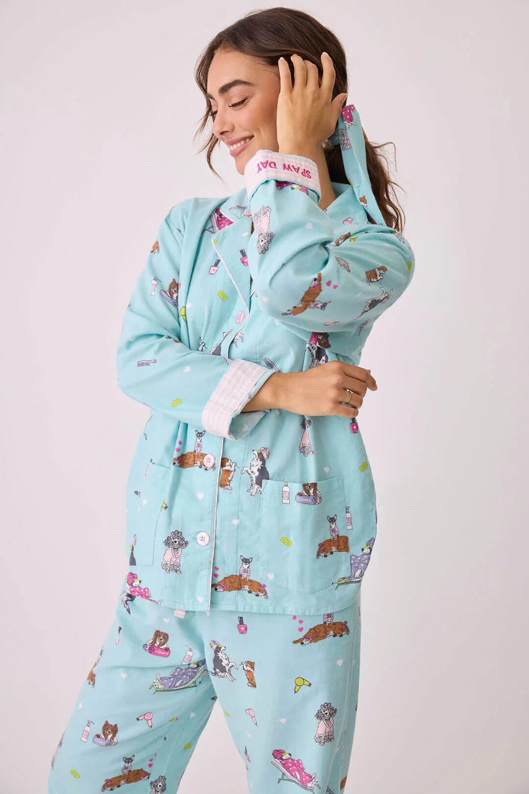 Flannels PJ Set Spaw Day In Mint - P.J. Salvage