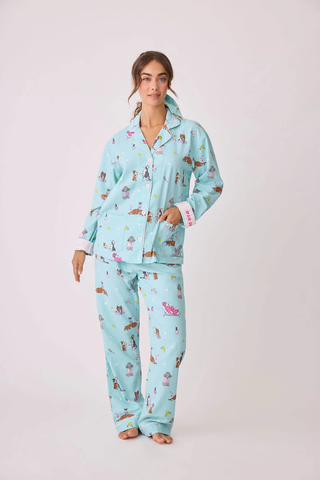 Flannels PJ Set Spaw Day In Mint - P.J. Salvage