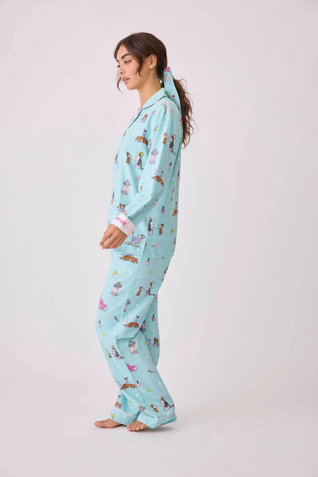 Flannels PJ Set Spaw Day In Mint - P.J. Salvage