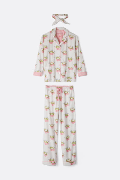 Flannels PJ Set Love You So Matcha In White Linen - P.J. Salvage