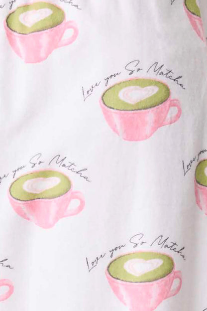 Flannels PJ Set Love You So Matcha In White Linen - P.J. Salvage