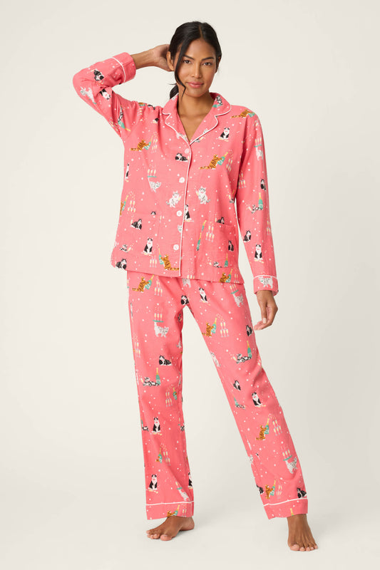 Flannels PJ Set In Dark Coral - PJ Salvage