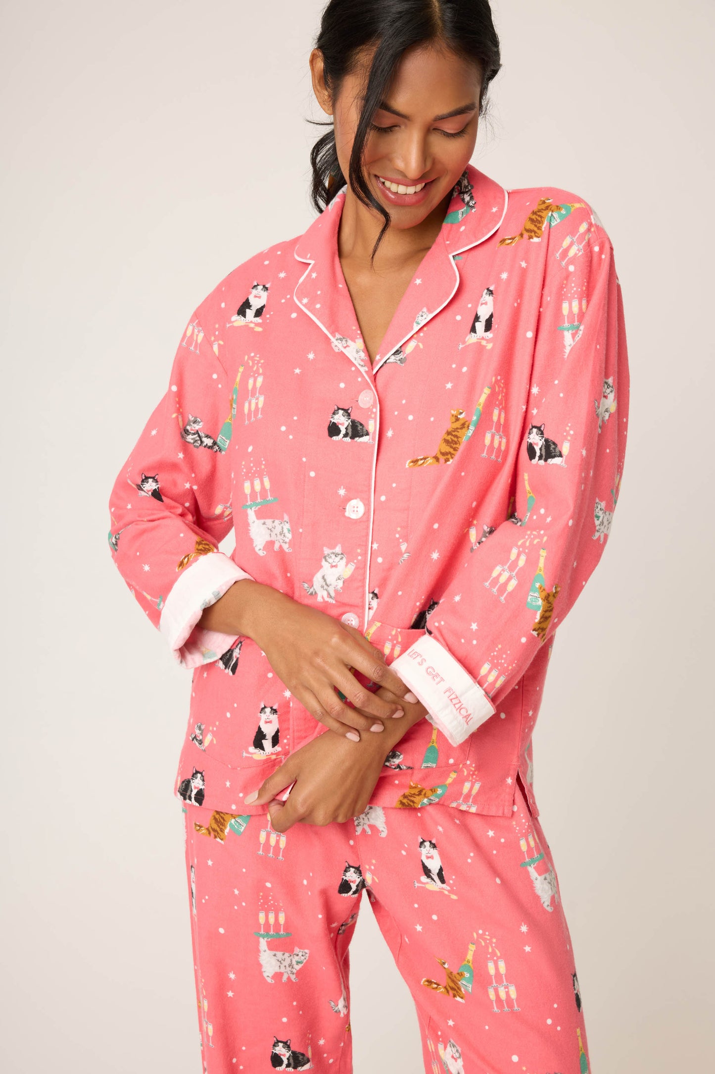 Flannels PJ Set In Dark Coral - PJ Salvage