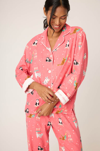 Flannels PJ Set In Dark Coral - PJ Salvage