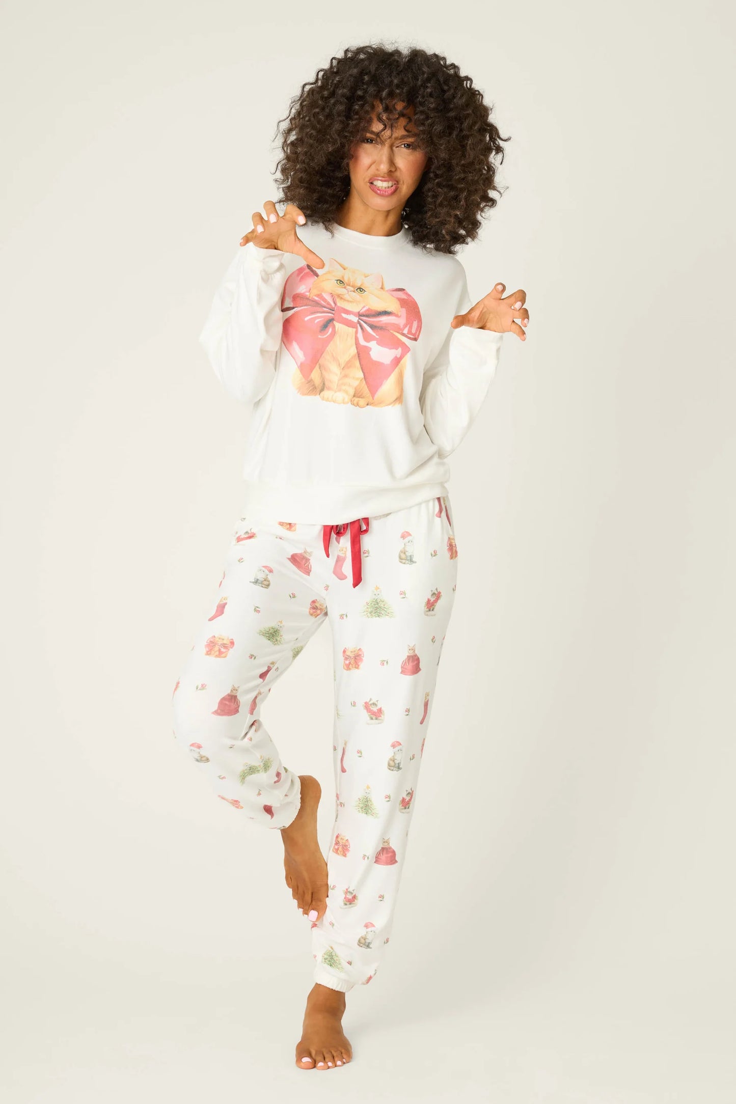 Feline Festive Pullover Top In Ivory - PJ Salvage