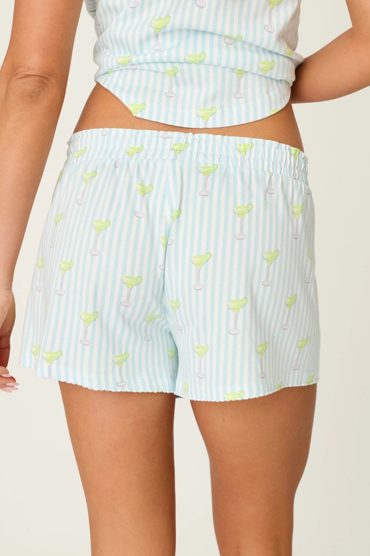 Playful Prints Salty Cadillac Striped Short PJ Set In Light Blue