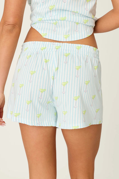 Playful Prints Salty Cadillac Striped Short PJ Set In Light Blue