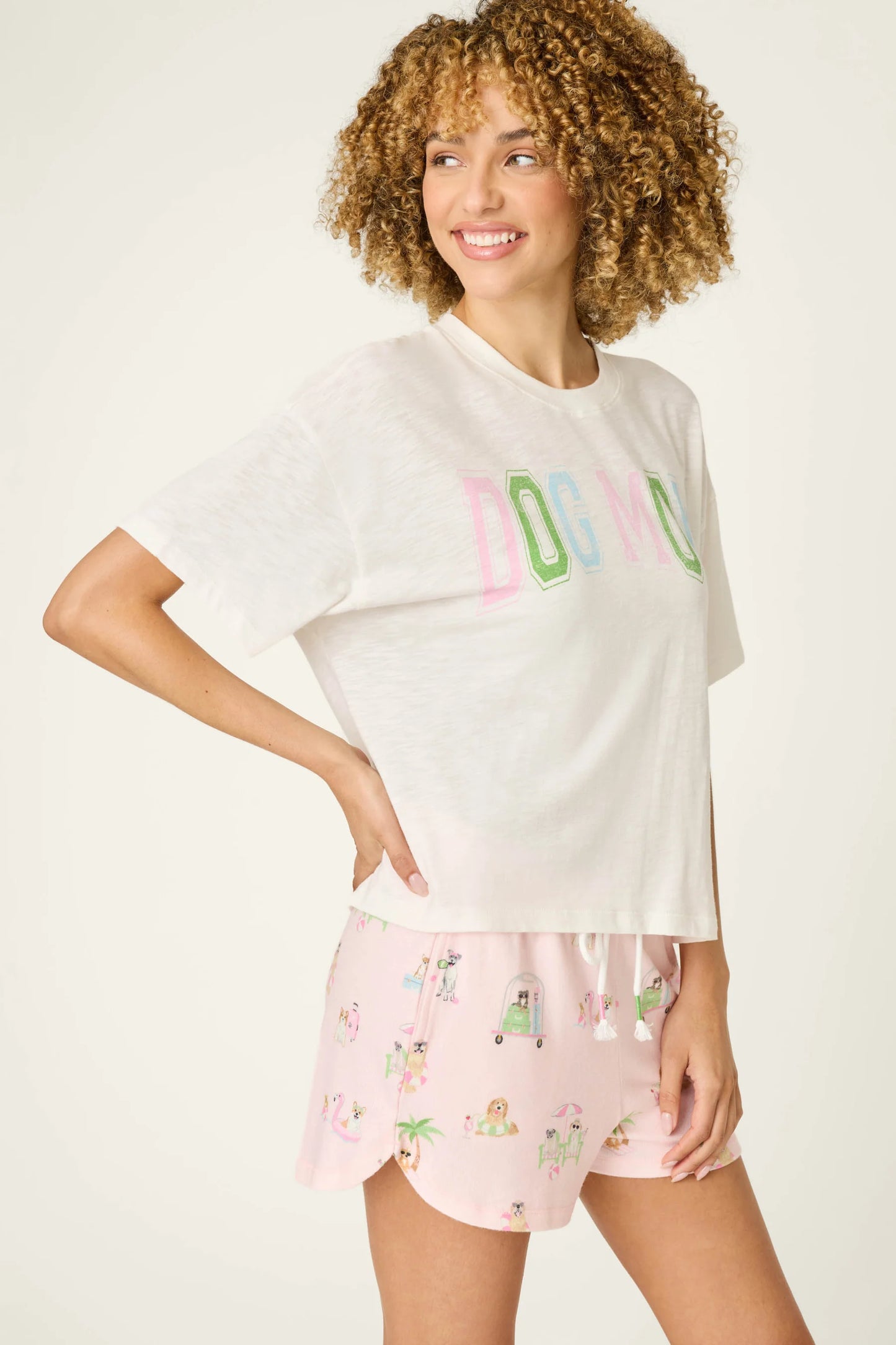 Pupcation Palms Top Short Sleeve Tee in Ivory - PJ Salvage