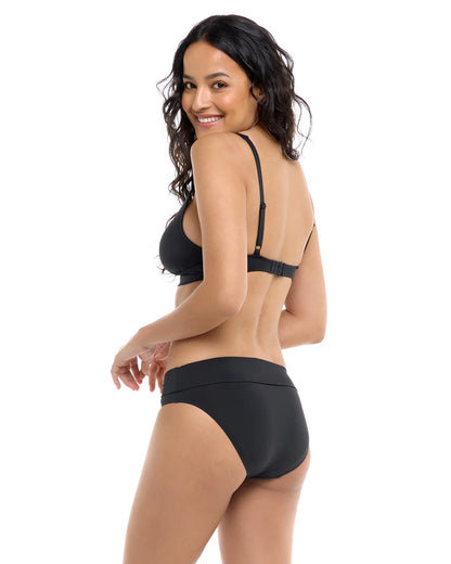 Solid Mid Waist Fold Over Bikini Bottom In Black - Skye