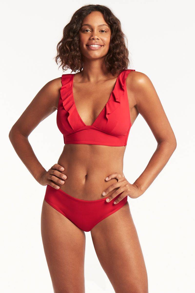 Essential Frill Bikini Top In Red - Sea Level