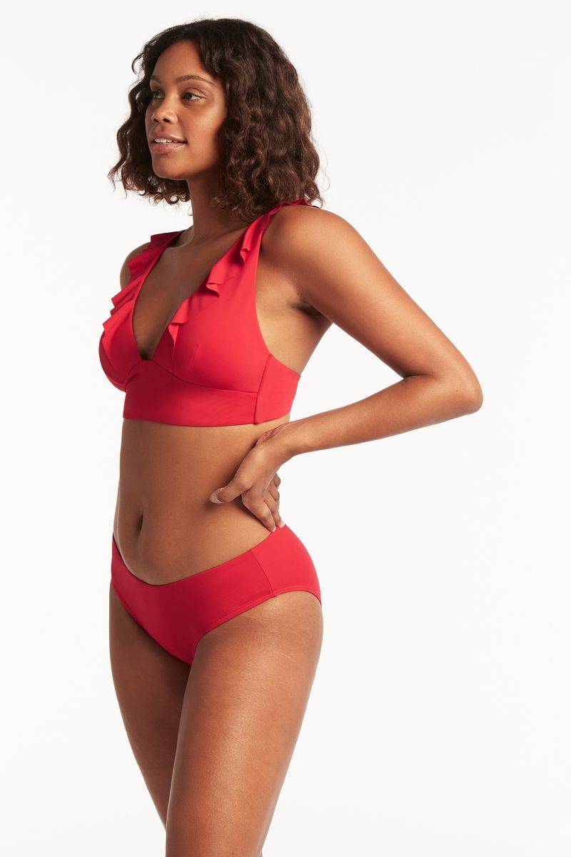 Essential Frill Bikini Top In Red - Sea Level