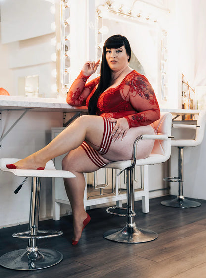 Whitney: Red Back Seam Thigh Highs- Classy With A Little Sassy - Kix'ies