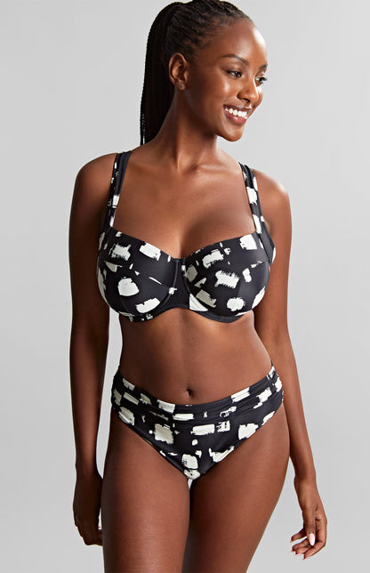 Black Sand Midi Gather Brief In Black Sand Print - Panache