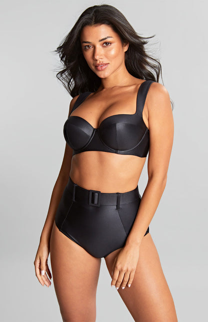 Obsidian Bette Balcony Wide Strap Bikini Top In Black - Panache