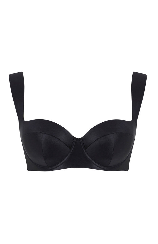 Obsidian Bette Balcony Wide Strap Bikini Top In Black - Panache