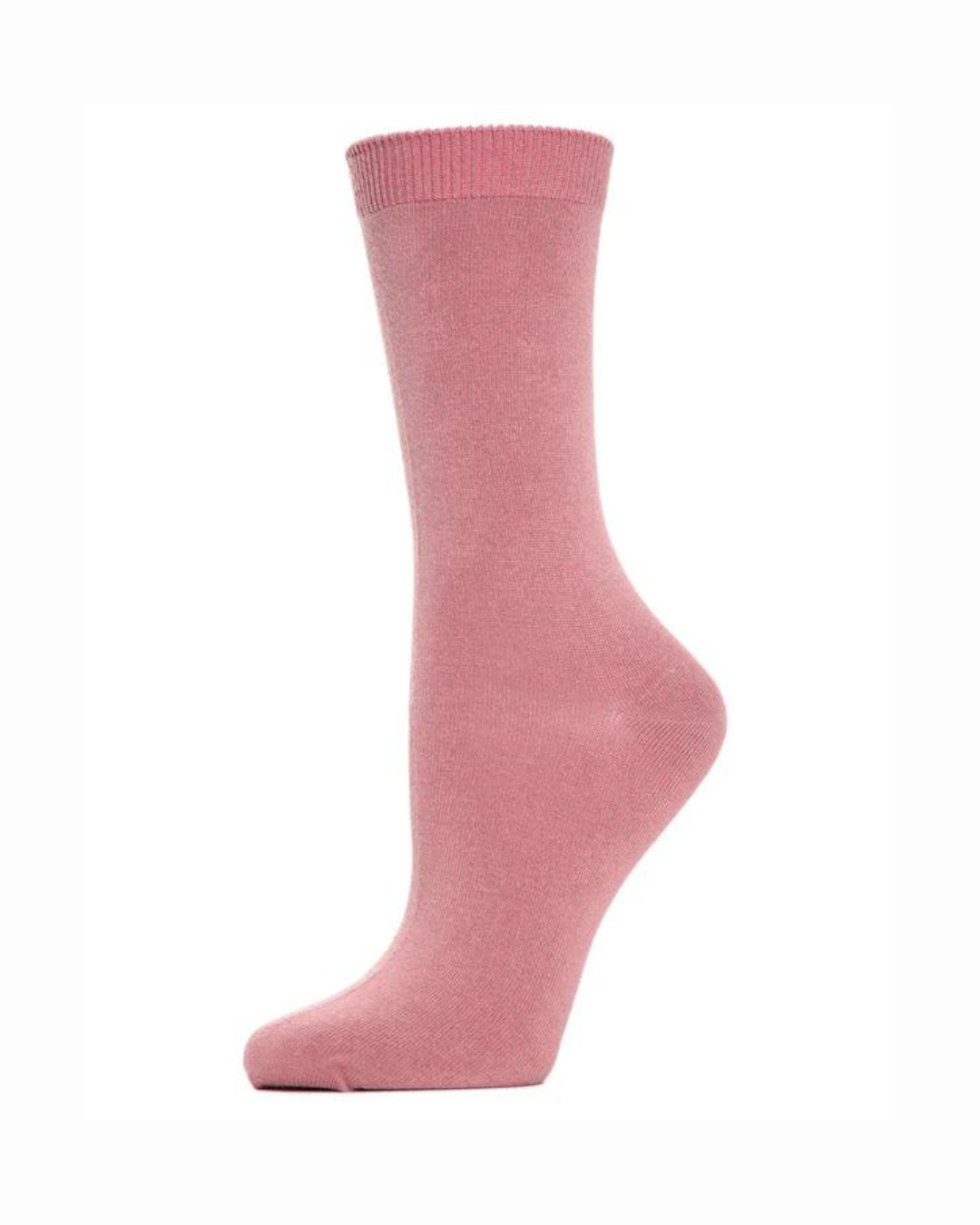 Flat-Knit Bamboo Blend Crew Socks In Dusty Rose- MeMoi