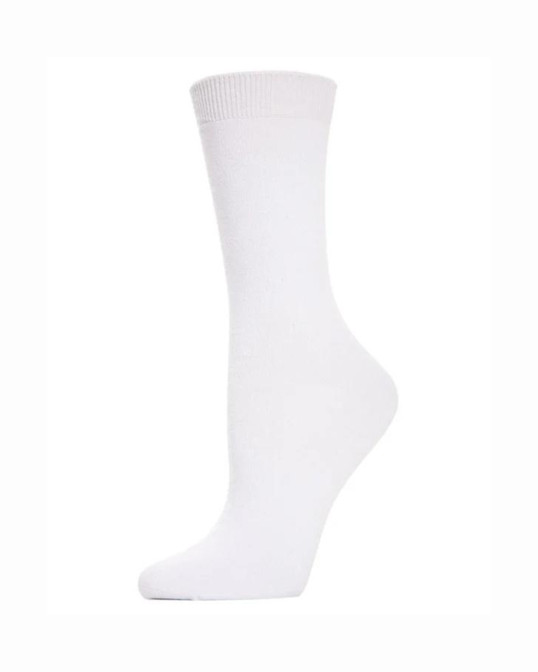 Flat-Knit Bamboo Blend Crew Socks In White- MeMoi