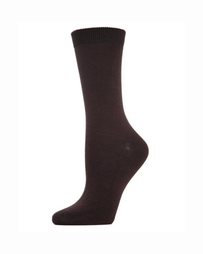 Flat-Knit Bamboo Blend Crew Socks In Espresso - MeMoi