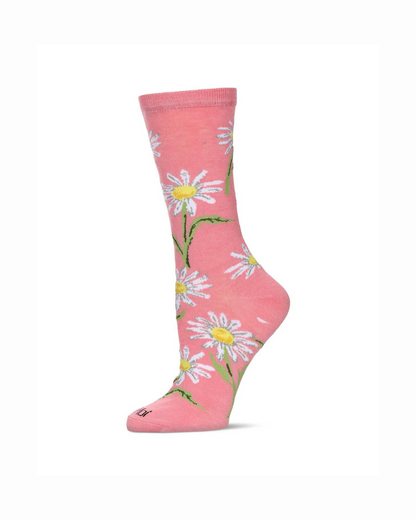 Daisy Bamboo Crew Socks In Salmon Rose - MeMoi