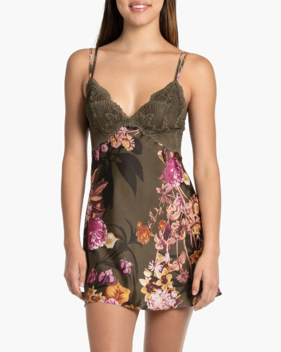 Cinder Print Chemise In Green - Midnight Bakery