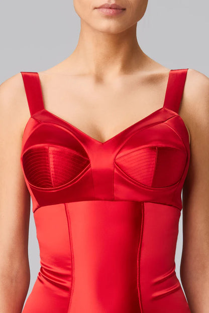 Marabou Trim Satin Strapless Bodysuit - Red  Strapless bodysuit, Girly  outfits, Cutout bodysuit
