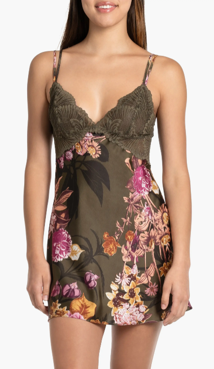 Cinder Print Chemise In Green - Midnight Bakery