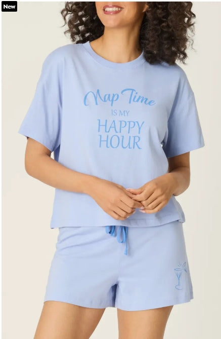 Nap Time Is My Happy Hour Graphic Print Softee Set in Cornflower - PJ Salvage