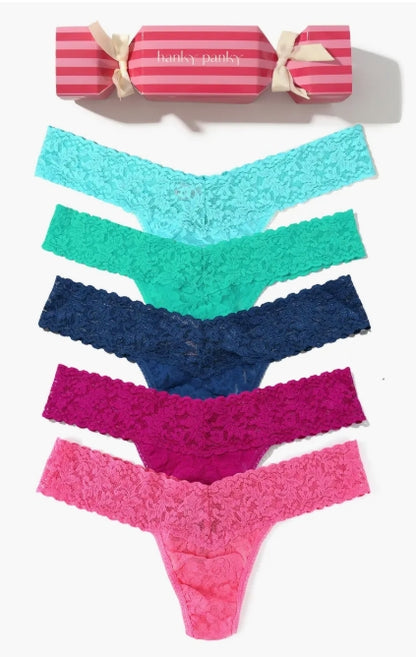Holiday Cracker 5PK Low Rise Thongs In Aquatic Blue, Seafoam Blue, Deep Dive, Countess Pink & Sugar Rush Pink - Hanky Panky