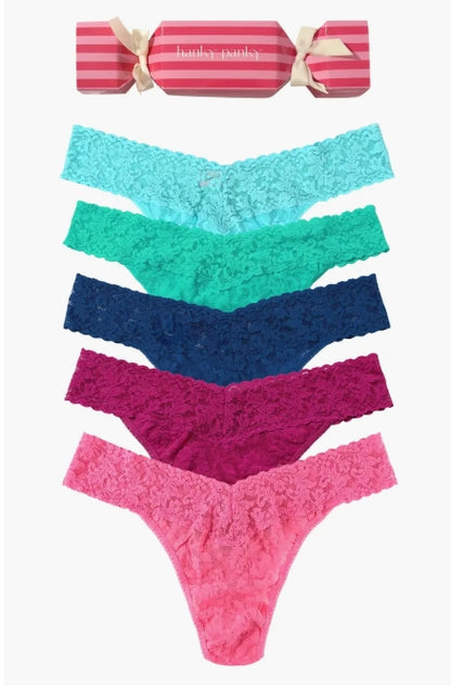 Holiday Cracker 5PK Original Rise Thongs In Aquatic Blue, Seafoam Blue, Deep Dive, Countess Pink & Sugar Rush Pink - Hanky Panky