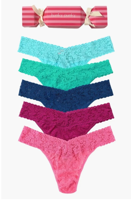 Holiday Cracker 5PK Original Rise Thongs In Aquatic Blue, Seafoam Blue, Deep Dive, Countess Pink & Sugar Rush Pink - Hanky Panky