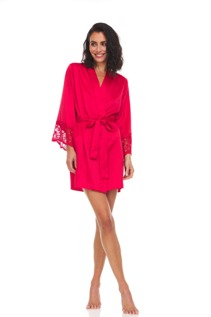 Kit Matte Charmeuse Wrap In Red - Flora Nikrooz