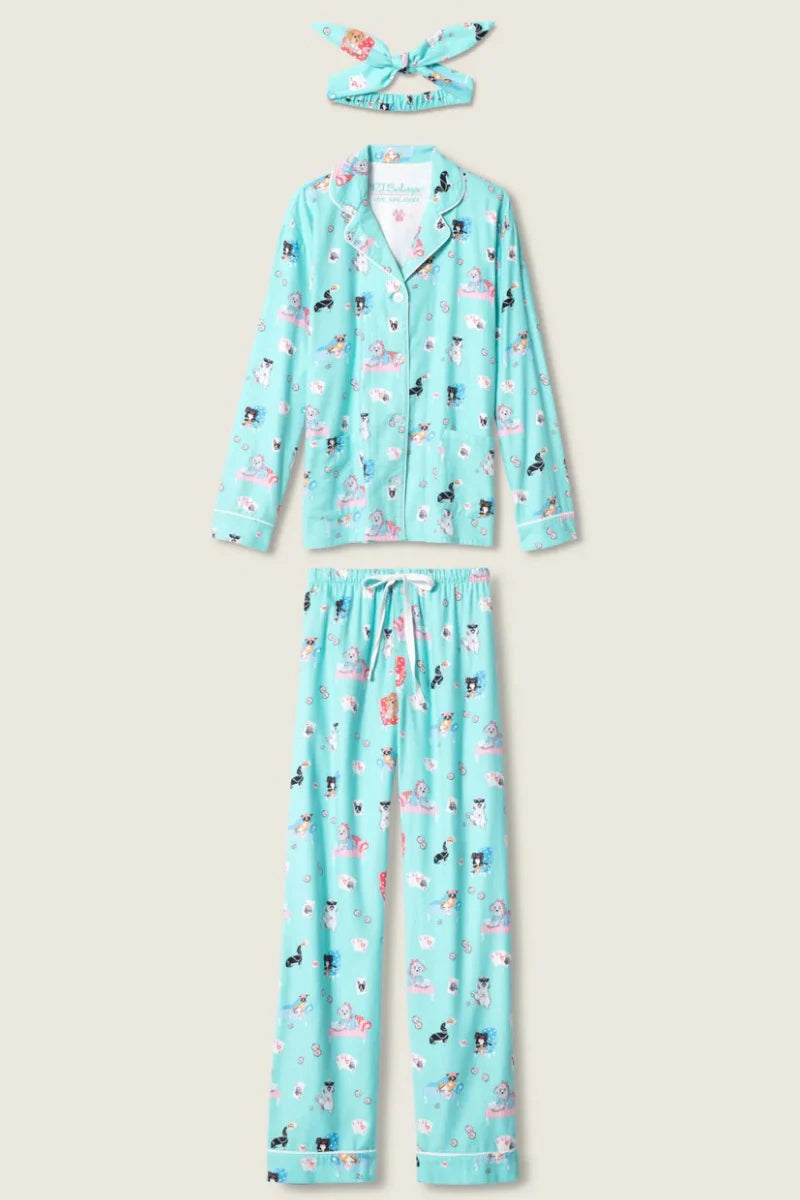 Flannels PJ Set In Turquoise - PJ Salvage