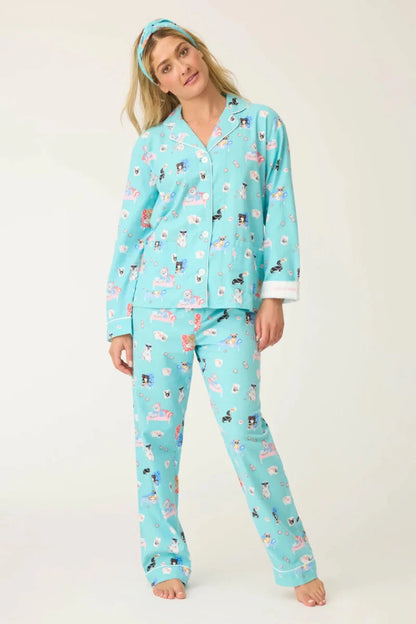 Flannels PJ Set In Turquoise - PJ Salvage