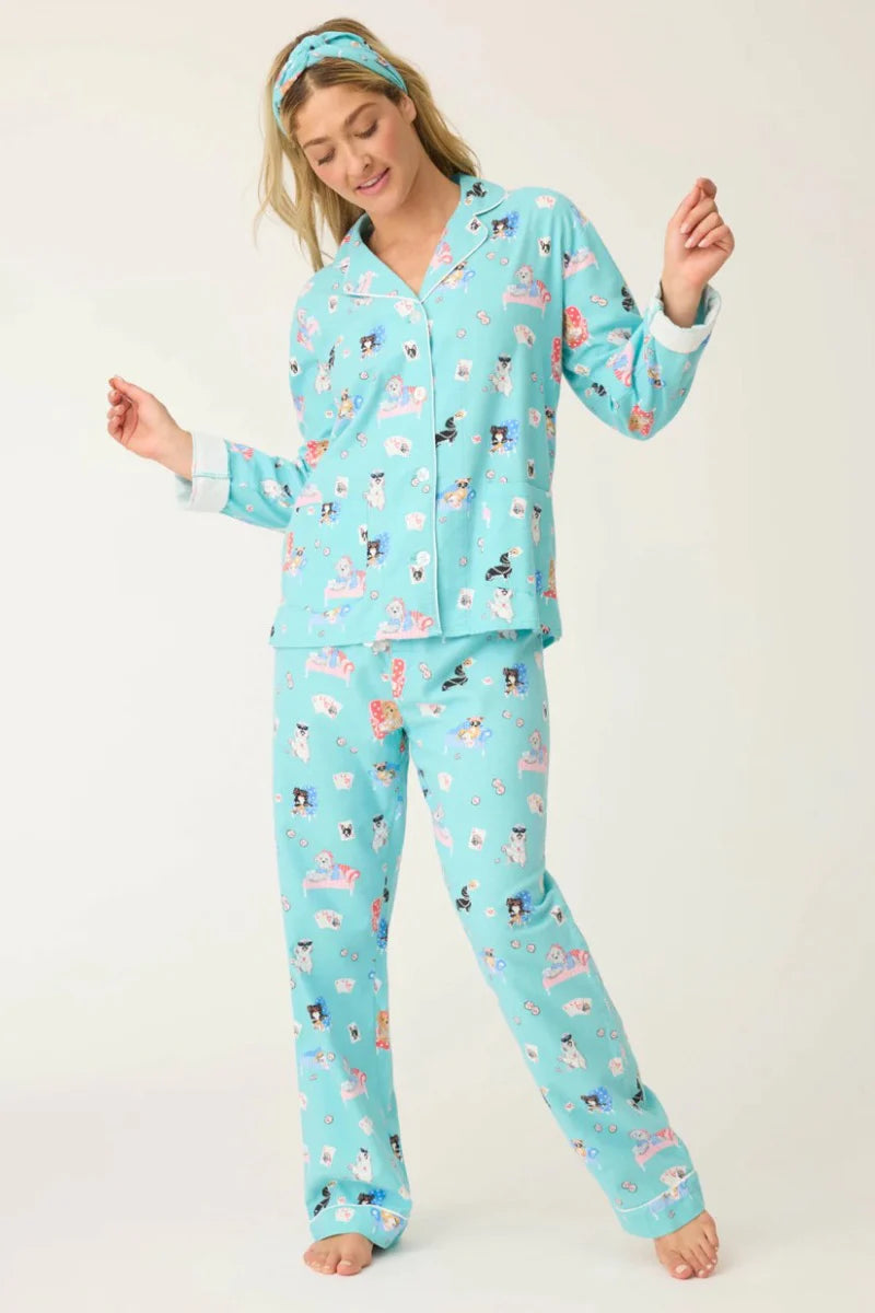 Flannels PJ Set In Turquoise - PJ Salvage